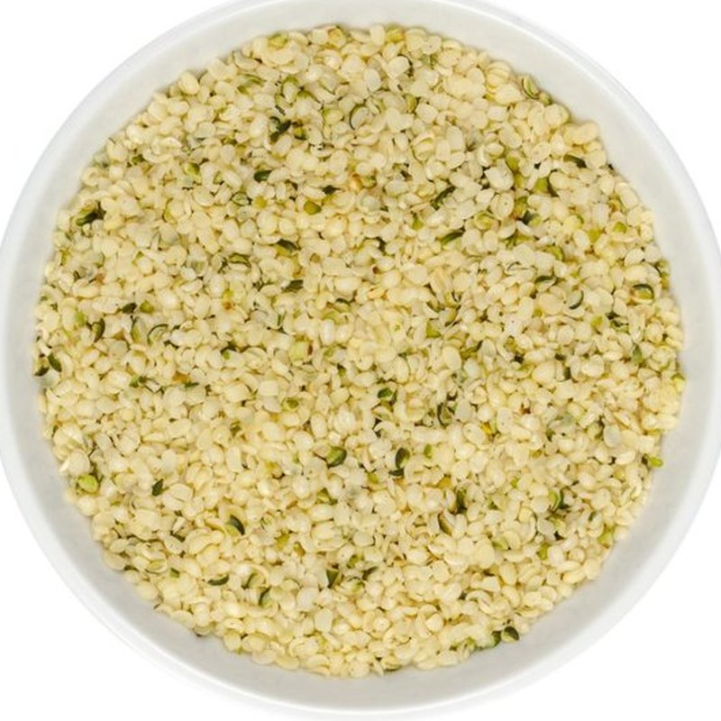 Hulled hemp seed in a white bowl